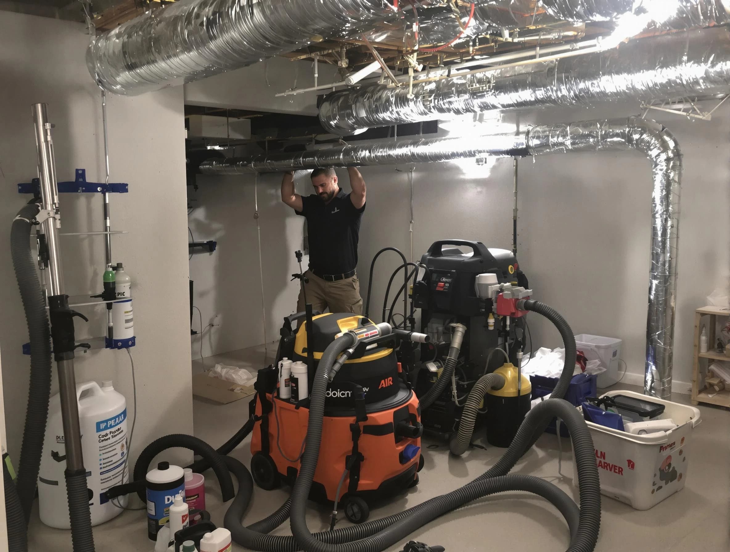 San Tan Valley Air Duct Cleaning specialist performing professional mold removal from air ducts using safety equipment in San Tan Valley
