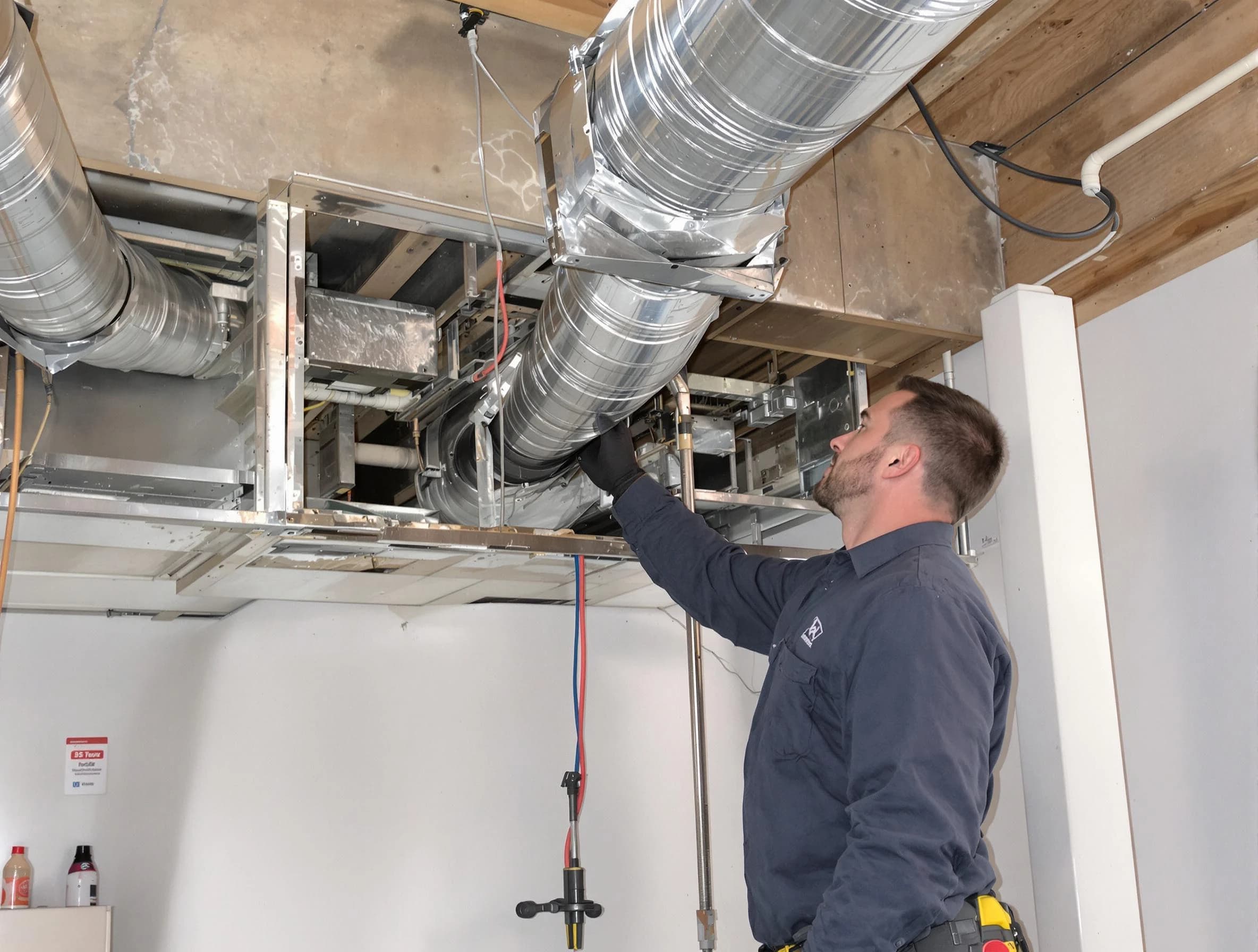 San Tan Valley Air Duct Cleaning technician performing professional air duct repair using specialized tools in San Tan Valley