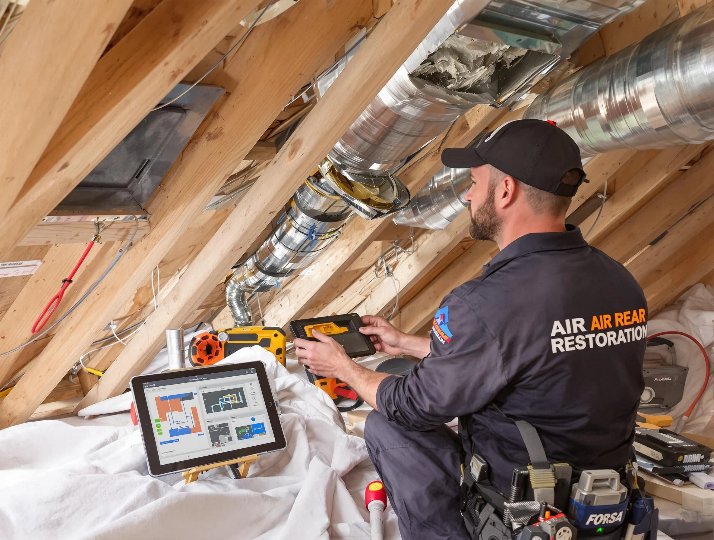 San Tan Valley Air Duct Cleaning technician performing precise duct repair work in San Tan Valley
