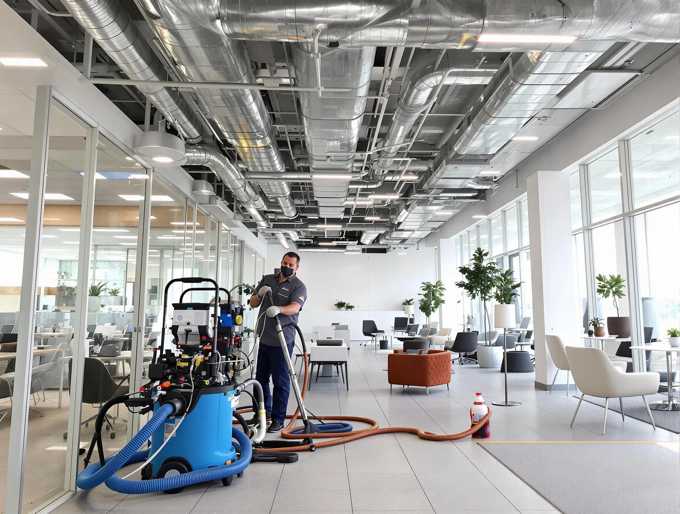 San Tan Valley Air Duct Cleaning team conducting comprehensive commercial duct cleaning at a business location in San Tan Valley
