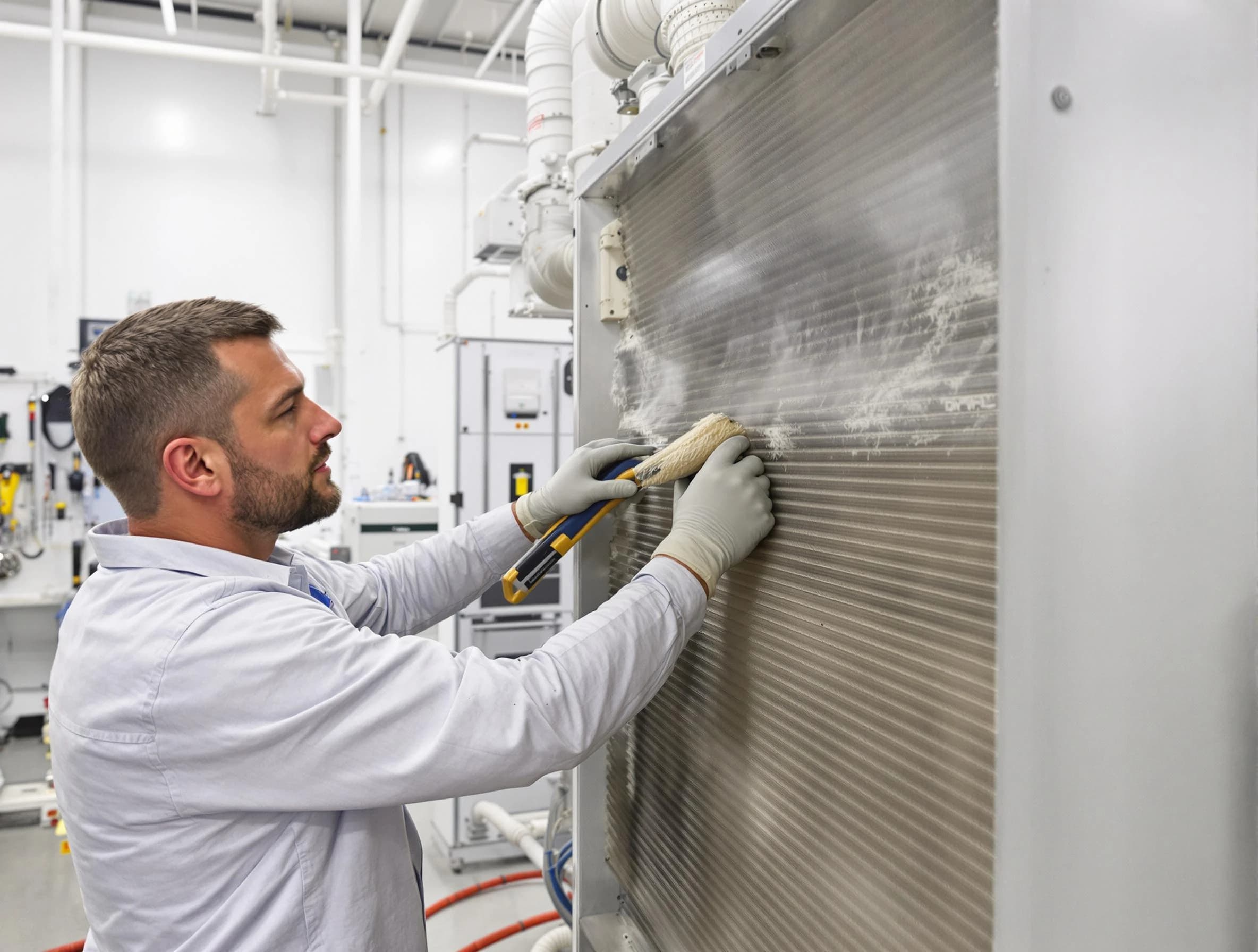 San Tan Valley Air Duct Cleaning technician performing precision commercial coil cleaning at a San Tan Valley business