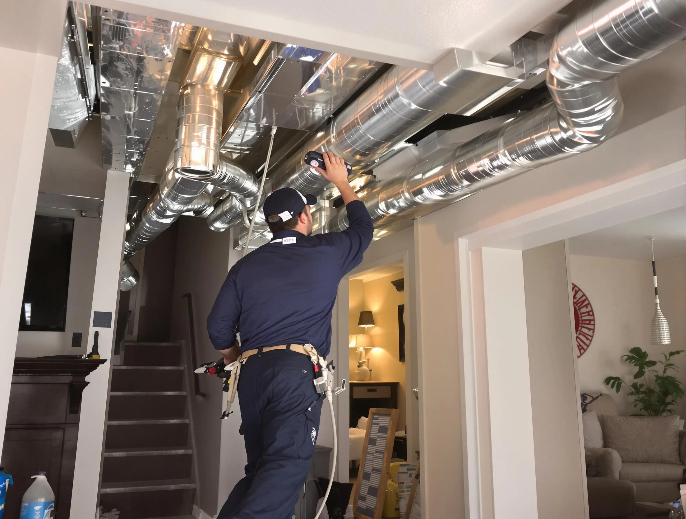San Tan Valley Air Duct Cleaning expert performing specialized duct cleaning in a mobile home in San Tan Valley