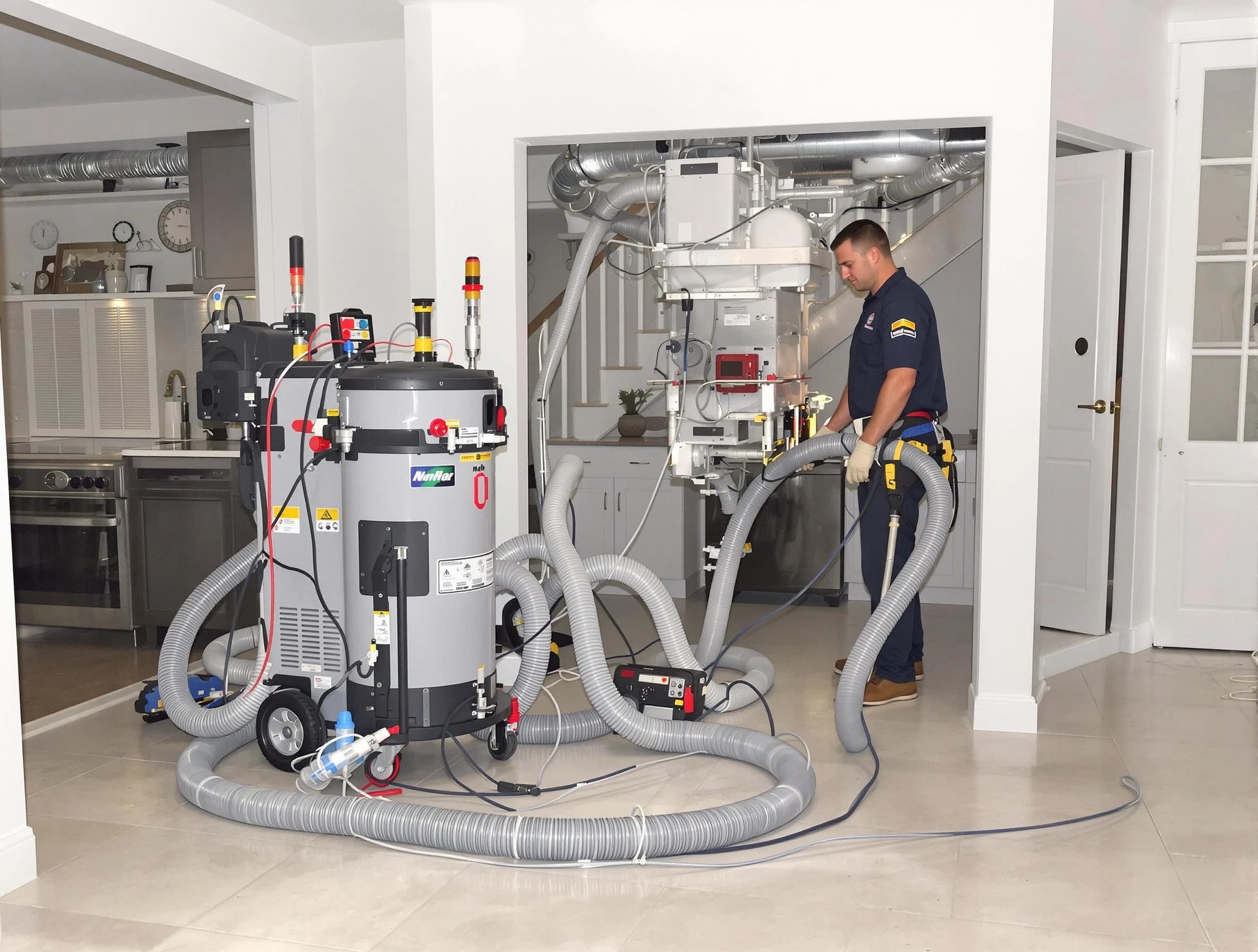 San Tan Valley Air Duct Cleaning technician operating negative pressure cleaning equipment for thorough duct maintenance in San Tan Valley