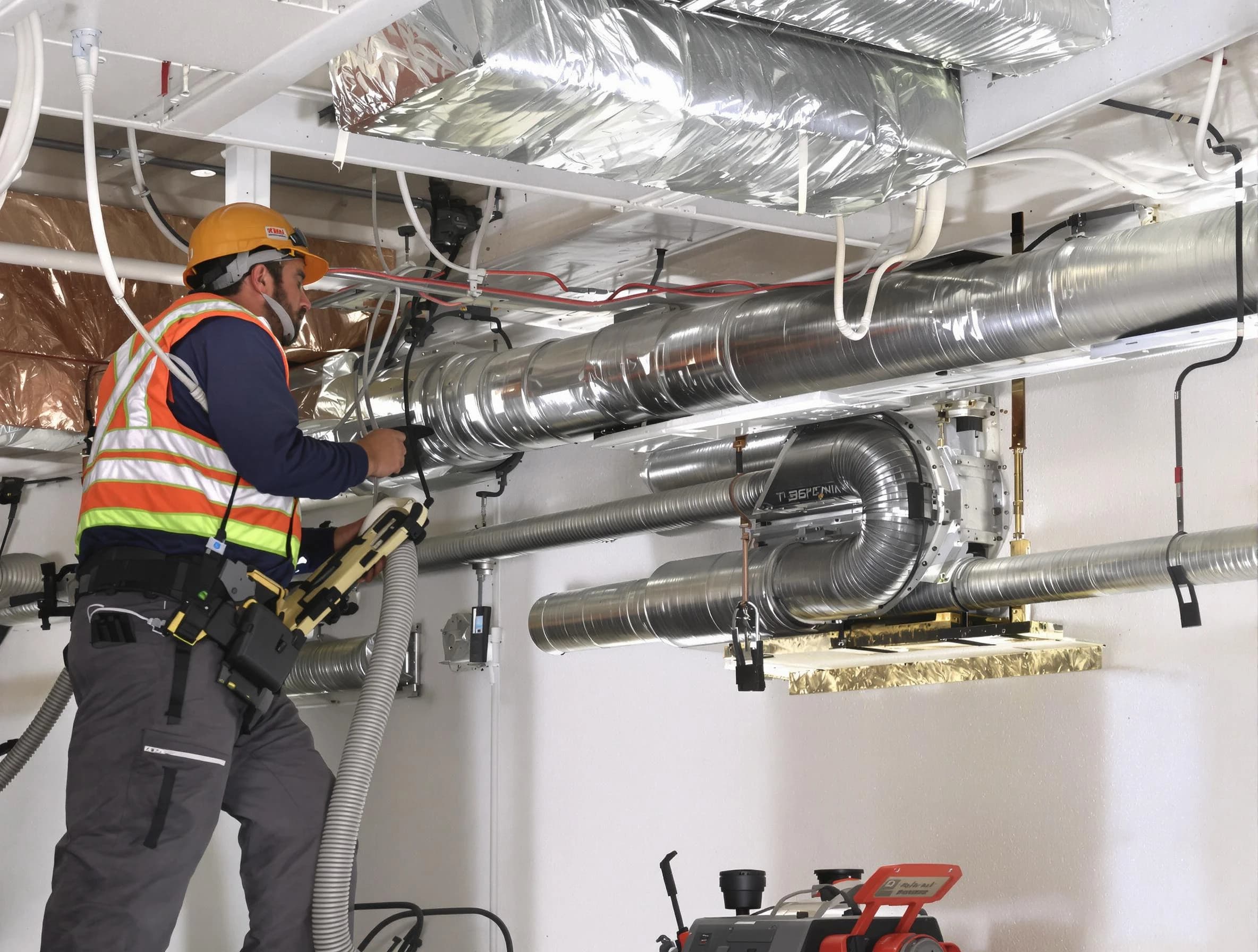 San Tan Valley Air Duct Cleaning technician performing precision vacuum insulation removal in a residential property in San Tan Valley