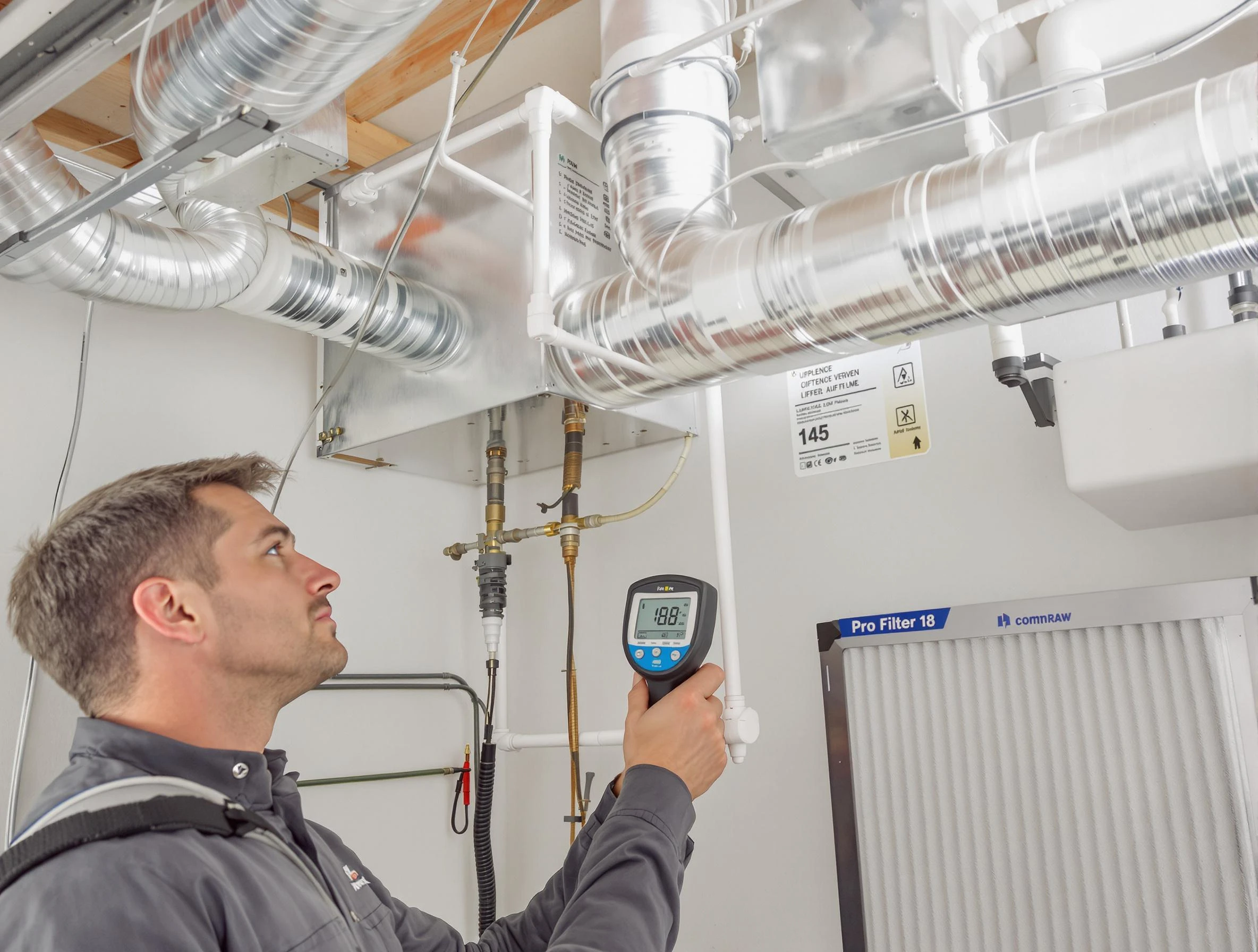 San Tan Valley Air Duct Cleaning expert conducting detailed filter system inspection using diagnostic tools in San Tan Valley
